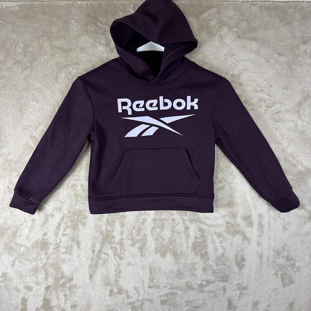 Reebok Hoodie Youth 6 Purple Logo Pullover Fleece Sweatshirt Kangaroo Pocket